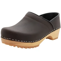 BJORK Tindra Wood Closed Back Grip Brown Leather Clogs