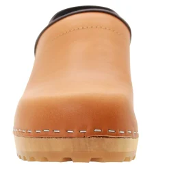 BJORK Tindra Wood Closed Back Grip Caramel Veg Tan Leather Clogs - CLOSEOUT
