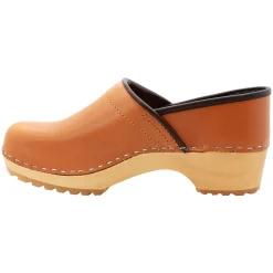 BJORK Tindra Wood Closed Back Grip Caramel Veg Tan Leather Clogs - CLOSEOUT