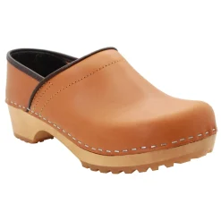 BJORK Tindra Wood Closed Back Grip Caramel Veg Tan Leather Clogs - CLOSEOUT