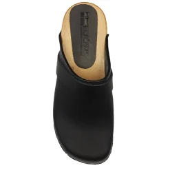 BJORK Tuva Wood Open Back Grip Black Natural Leather Clogs - CLOSEOUT