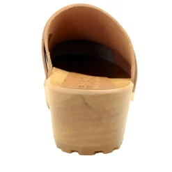 BJORK Tuva Wood Open Back Grip Caramel Veg Tan Leather Clogs - CLOSEOUT