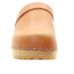 BJORK Tuva Wood Open Back Grip Caramel Veg Tan Leather Clogs - CLOSEOUT