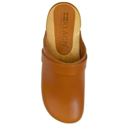 BJORK Tuva Wood Open Back Grip Caramel Veg Tan Leather Clogs - CLOSEOUT