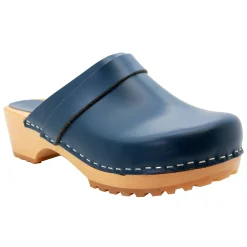 BJORK Tuva Wood Open Back Grip Cobalt Veg Tan Leather Clogs - CLOSEOUT