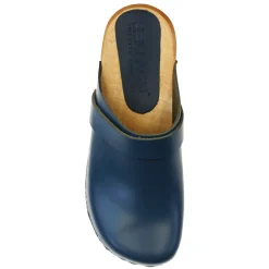 BJORK Tuva Wood Open Back Grip Cobalt Veg Tan Leather Clogs - CLOSEOUT