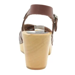 BJORK ULLA Swedish Wood Clog Sandals in Brown Leather