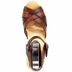 BJORK ULLA Swedish Wood Clog Sandals in Brown Leather