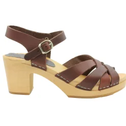 BJORK ULLA Swedish Wood Clog Sandals in Brown Leather