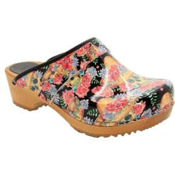 BJORK Vera Wood Open Back Leather Clogs
