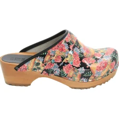 BJORK Vera Wood Open Back Leather Clogs