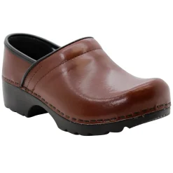 BJORK Women's Swedish Professional Brown Leather Clogs - CLOSEOUT