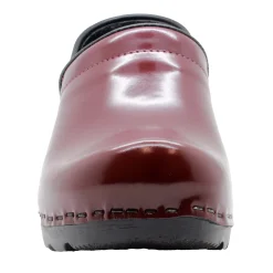 BJORK Women's Swedish Professional Maroon Patent Leather Clogs - CLOSEOUT