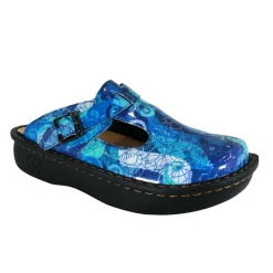 Sanosan Bella Comfort Slip-On Clogs in Blue Loop print