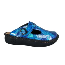 Sanosan Bella Comfort Slip-On Clogs in Blue Loop print
