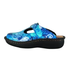 Sanosan Bella Comfort Slip-On Clogs in Blue Loop print