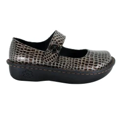 Sanosan Julia Comfort Mary-Jane Clogs in Pewter Croco patent