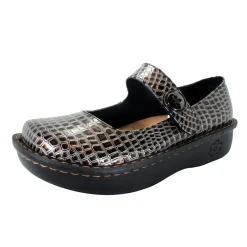 Sanosan Julia Comfort Mary-Jane Clogs in Pewter Croco patent