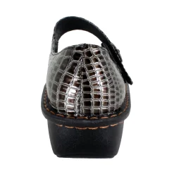 Sanosan Julia Comfort Mary-Jane Clogs in Pewter Croco patent