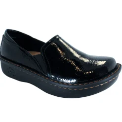 Sanosan Maria Comfort Slip-On Clogs in Black Crinkle Patent - CLOSEOUT