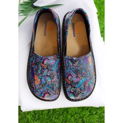 Sanosan Maria Comfort Slip-On Clogs in Mardi Gras print - CLOSEOUT